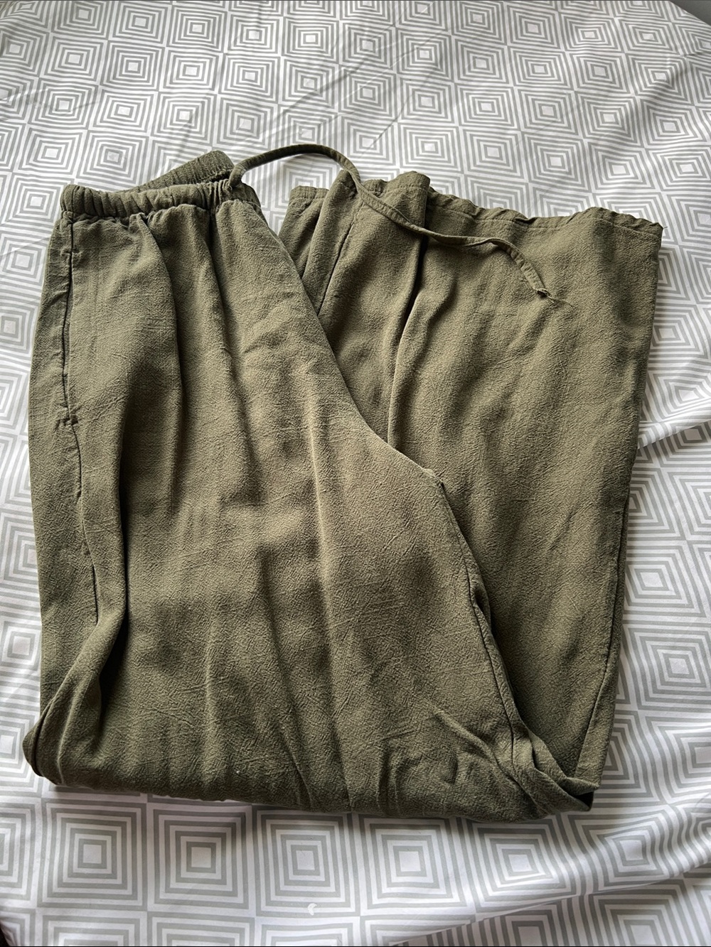Women’s Olive Green Drawstring Linen Pants SZ S